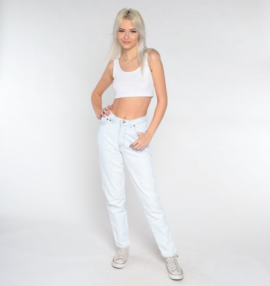 90s Light Wash Stone Denim High Waisted Slim Jeans Pale Blue Extra Small