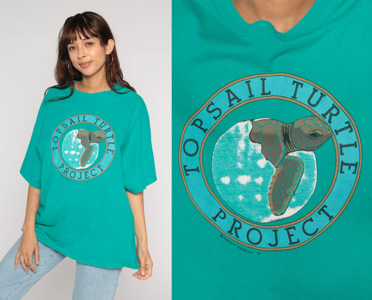 1990s Topsail Turtle Project Marine Conservation T-Shirt Teal XXL