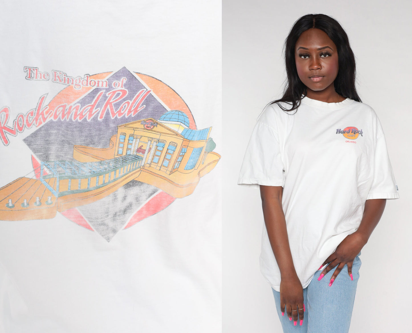 90s Hard Rock Cafe Orlando Graphic T-Shirt Kingdom of Rock and Roll White Extra Large