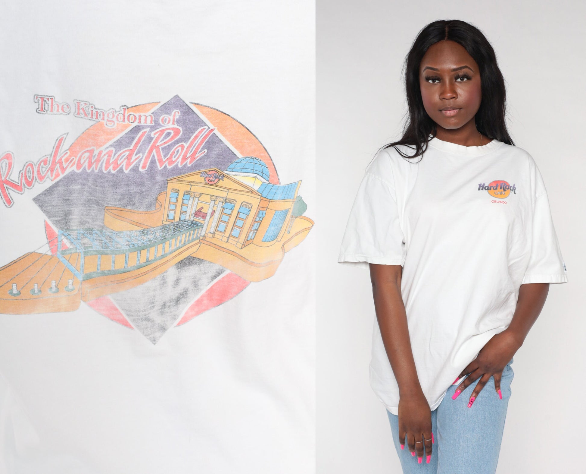 90s Hard Rock Cafe Orlando Graphic T-Shirt Kingdom of Rock and Roll White Extra Large