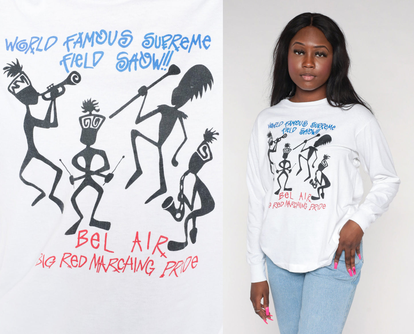 90s Bel Air Marching Band Long Sleeve Graphic Tee White Medium