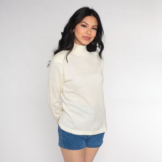 90s Evan Picone Cream Knit Turtleneck Long Sleeve Top Medium
