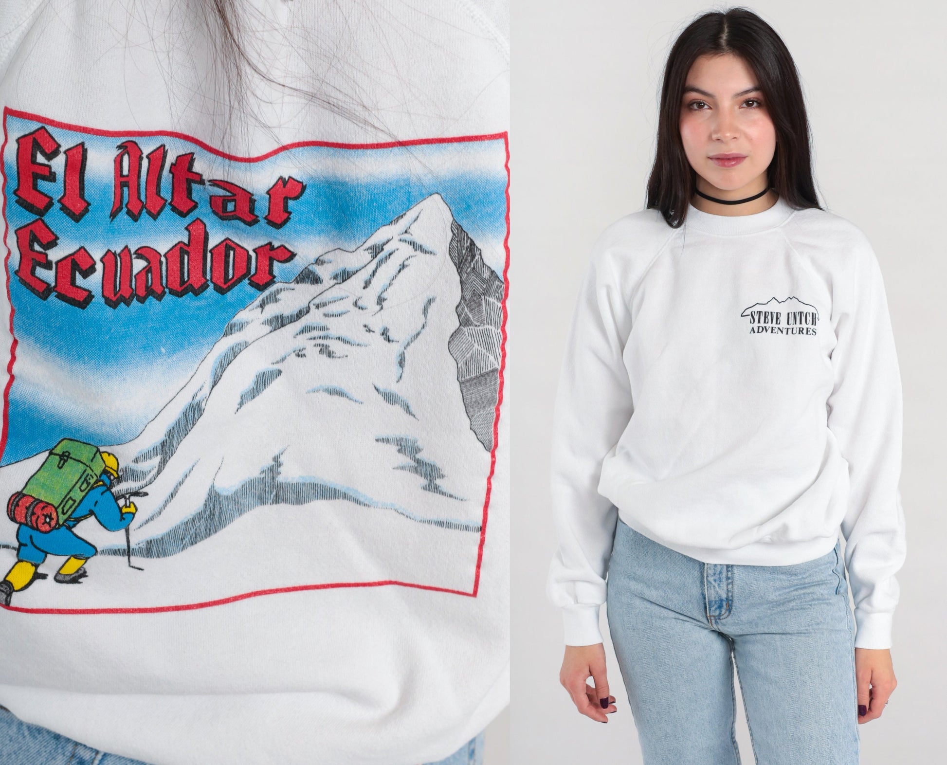 90s Steve Untch Adventures El Altar Ecuador Mountain Sweatshirt White Medium