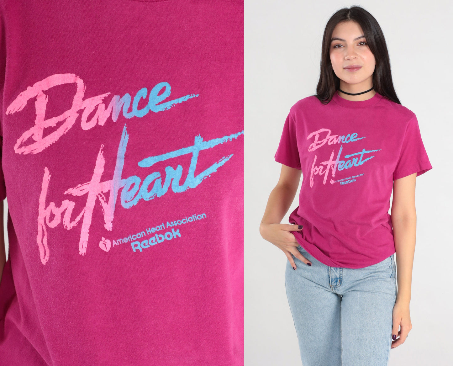 90s Reebok Dance For Heart American Heart Association Graphic Tee Magenta Small