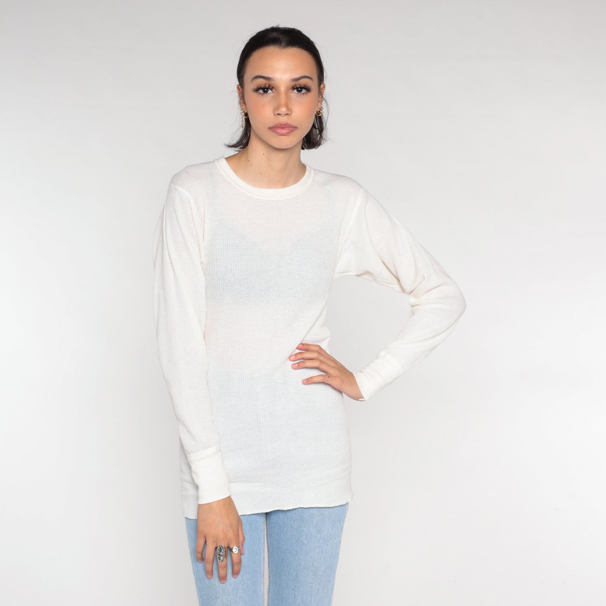 80s Greatland Thermals White Waffle Knit Long Sleeve Undershirt Medium