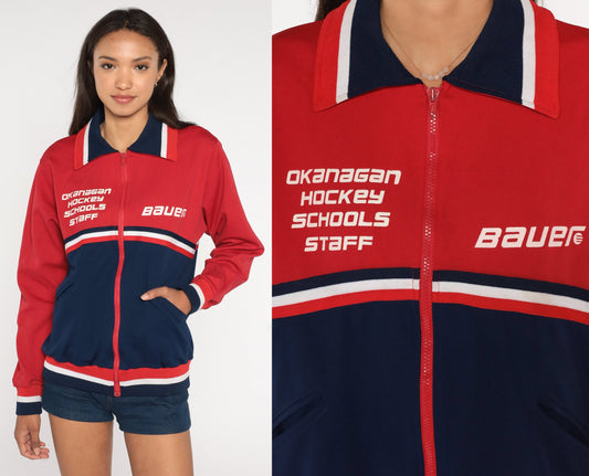 80s Okanagan Hockey Schools Track Jacket Red Navy Zip Up Large L