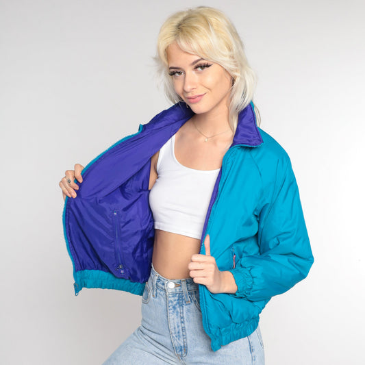 90s Columbia Reversible Windbreaker Jacket Turquoise Purple Extra Small XS