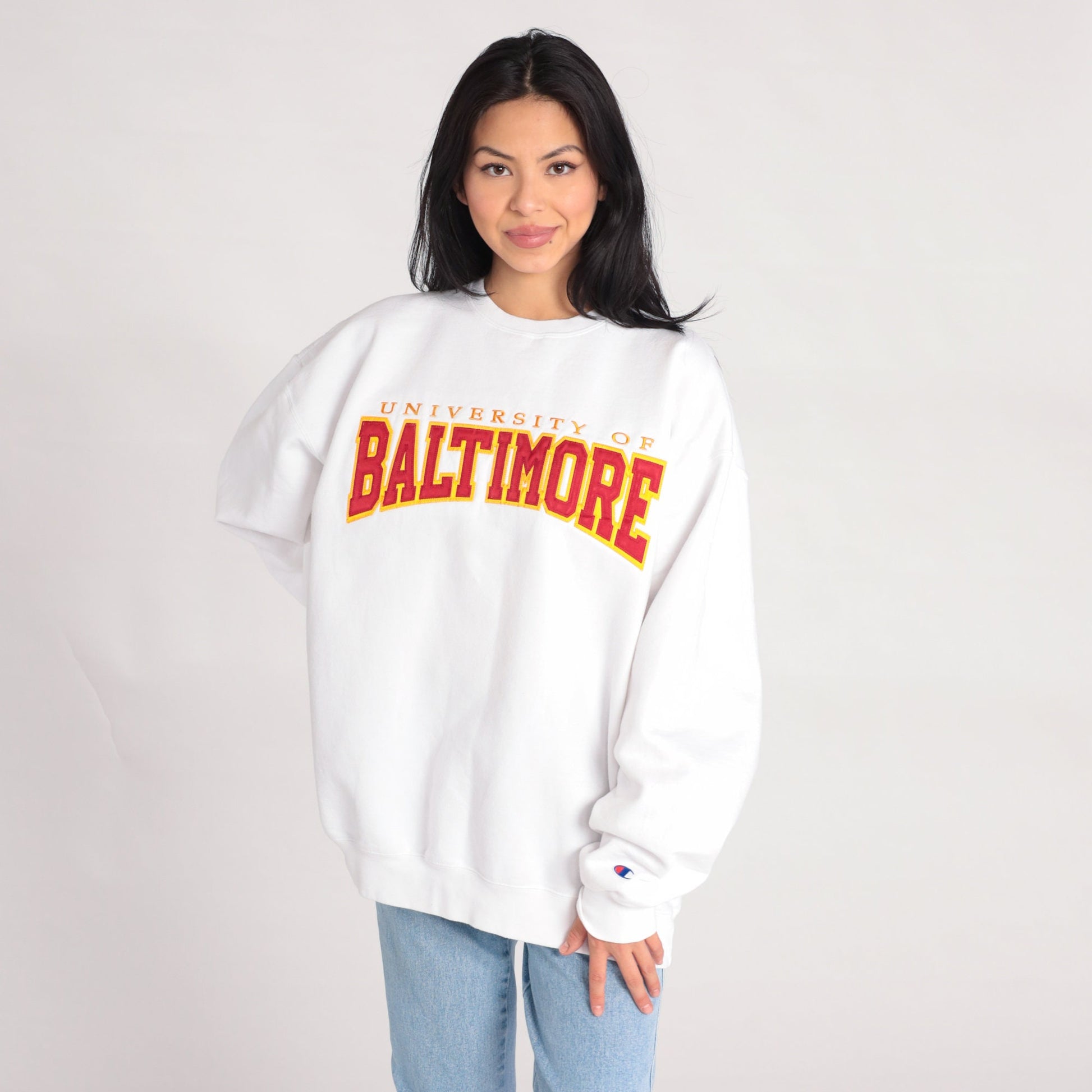 00s Champion University of Baltimore Sweatshirt White Graphic Crewneck Extra Large XXL