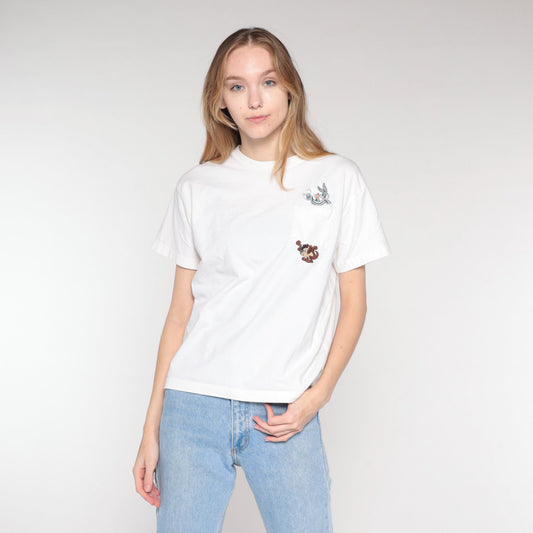 00s Warner Bros Looney Tunes Embroidered Pocket Tee White Medium M