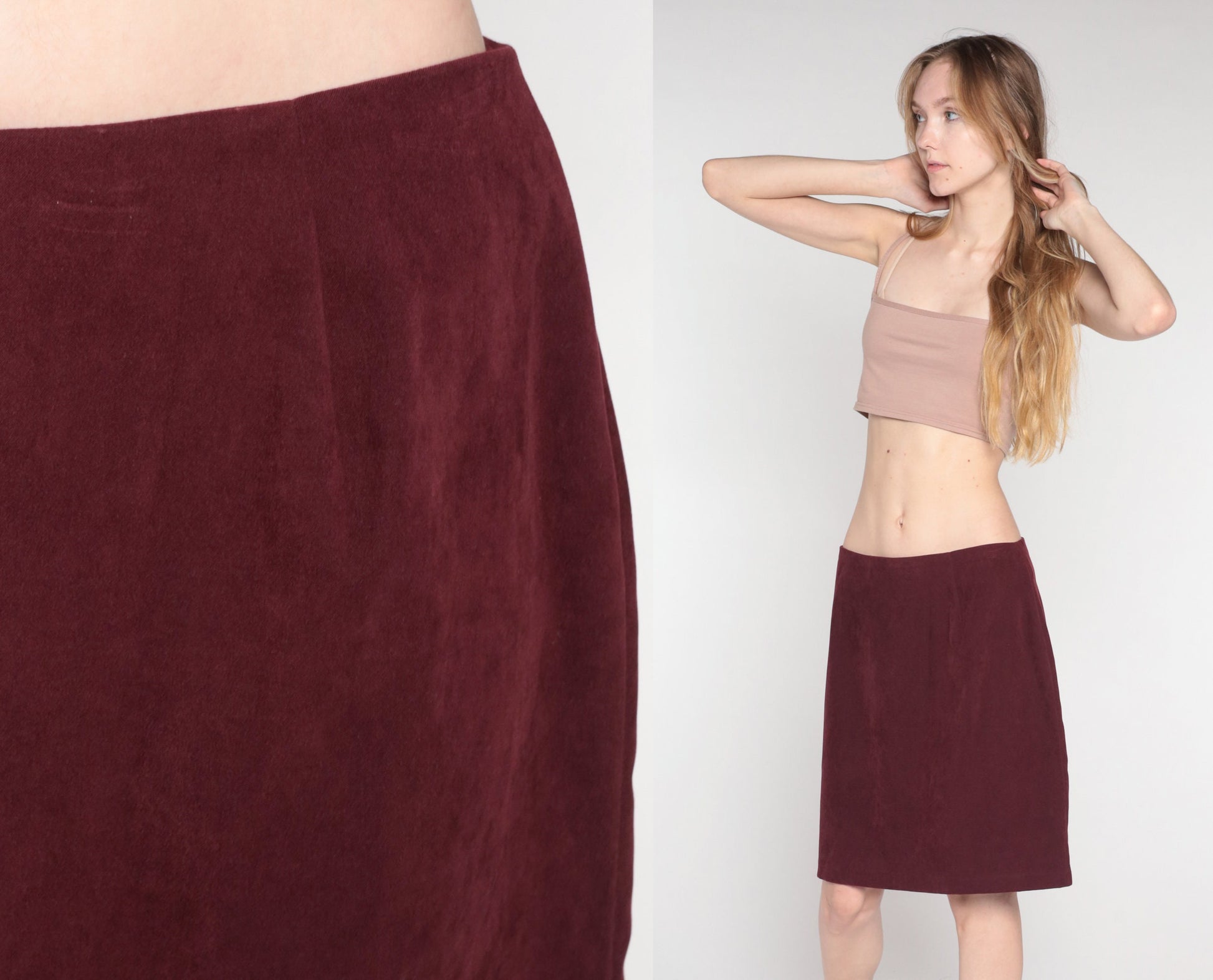 Y2K Plum Mini Pencil Skirt High Waisted Rear Zip Medium