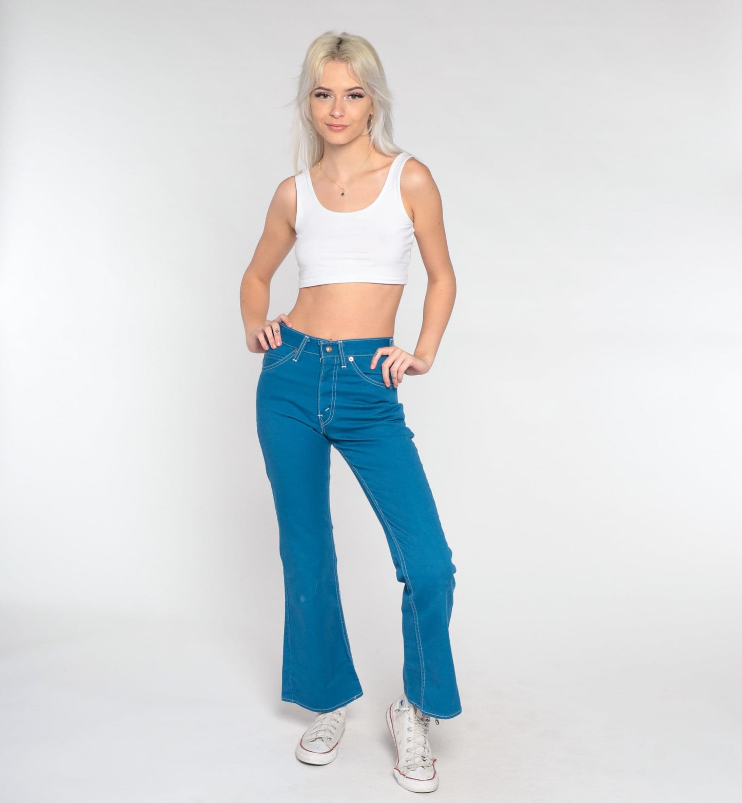 70s Levi's Bell Bottom Jeans High Waist Flare Blue Denim Extra Small