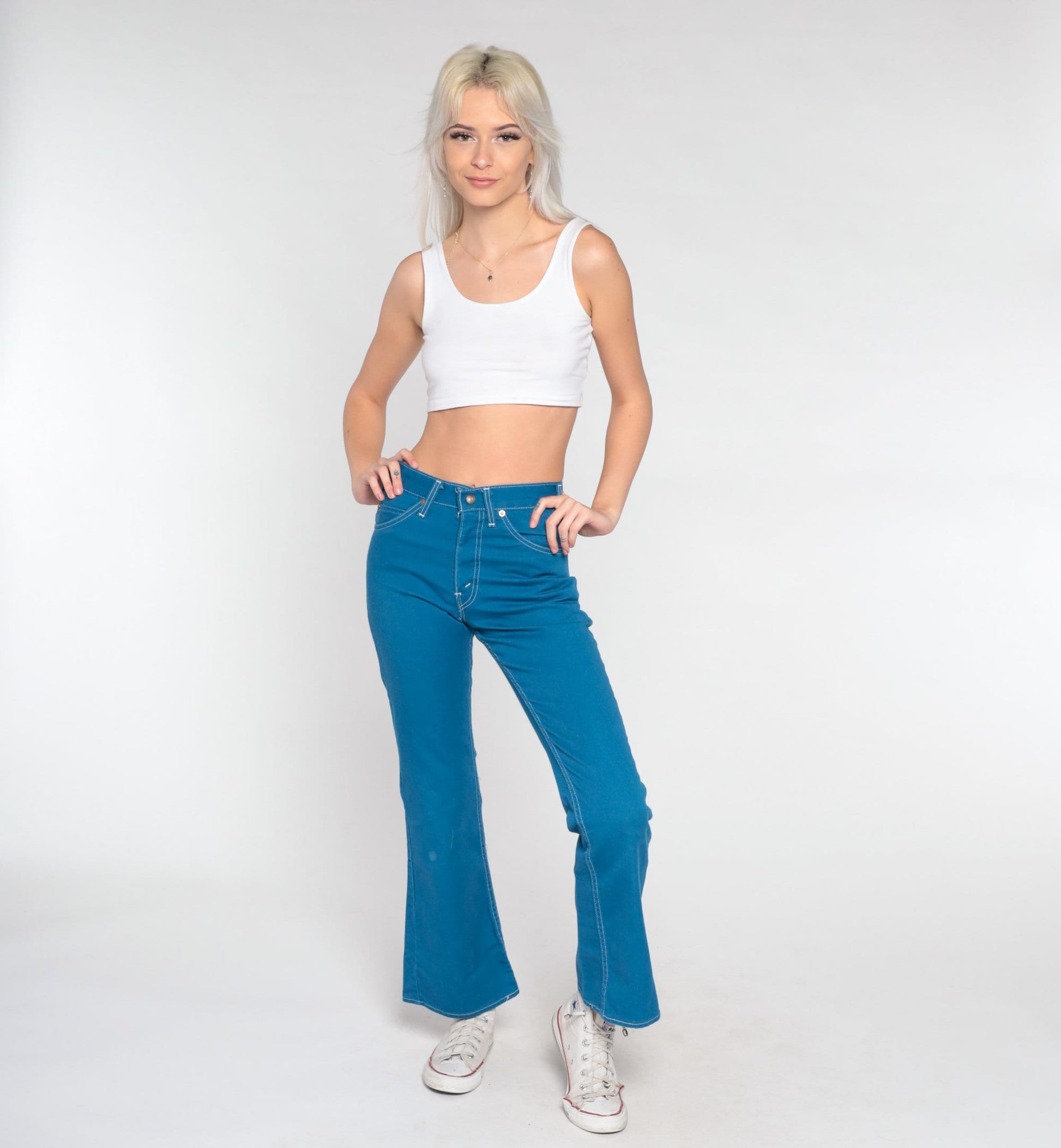 70s Levi's Bell Bottom Jeans High Waist Flare Blue Denim Extra Small