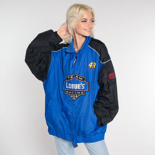 Y2K Lowes Racing Jacket Jimmie Johnson NASCAR Windbreaker Blue Black Extra Large