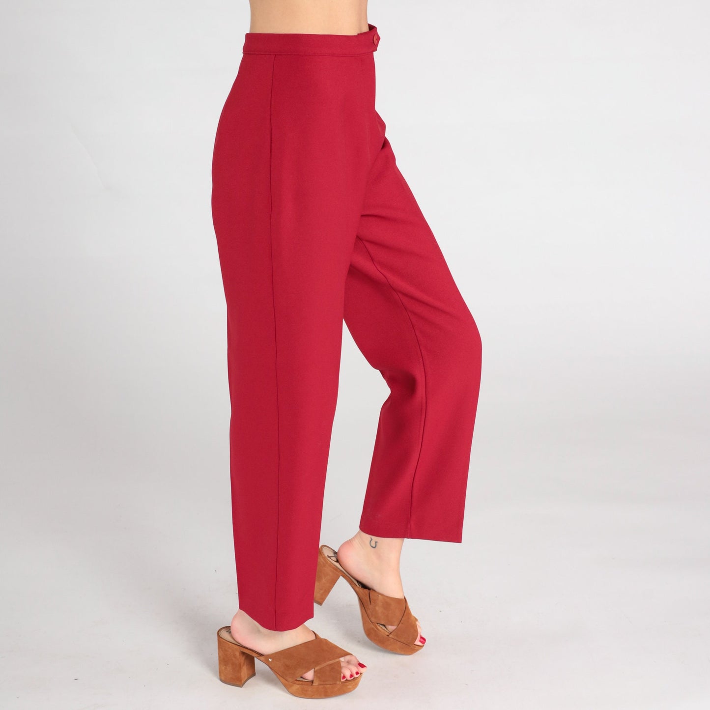70s Red High-Waisted Tapered Trousers Small