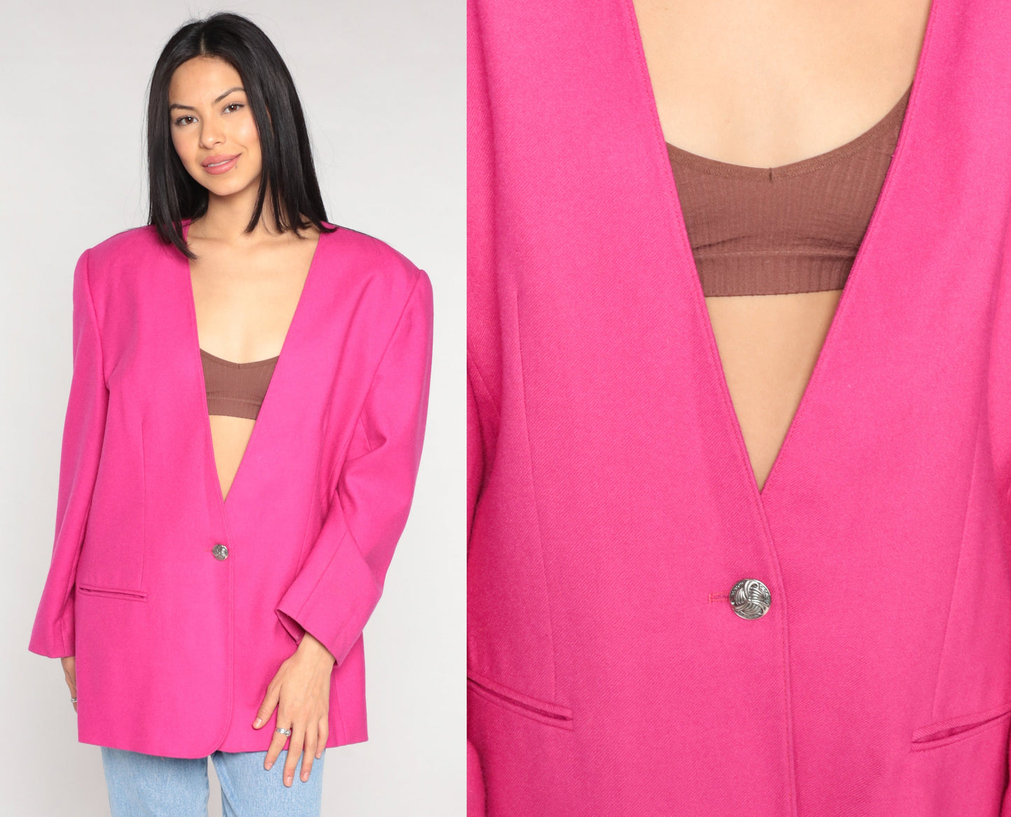 90s Georgio Sant Angelo Wool Blazer Fuchsia Pink Satin Lined Large L