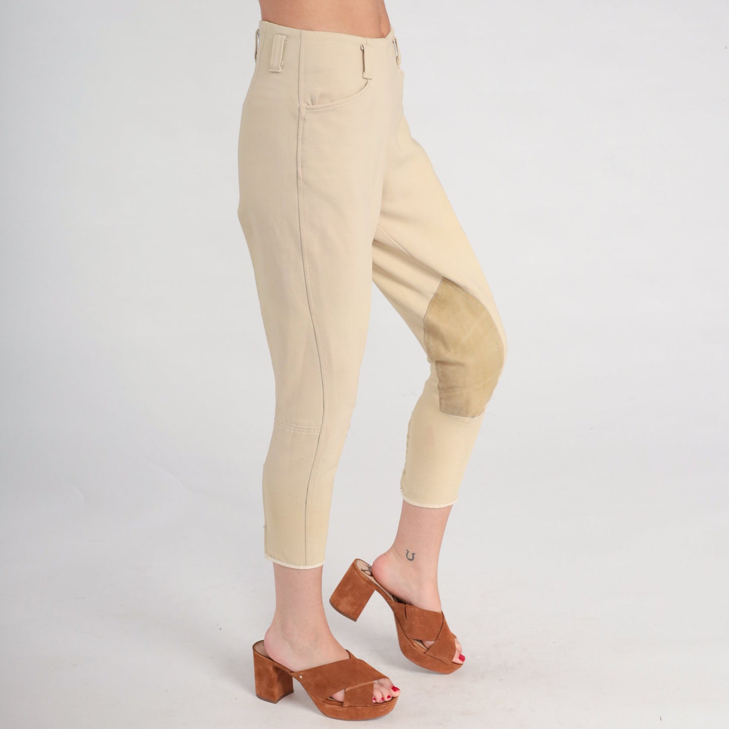 80s Beige Riding Breeches High-Waisted Equestrian Pants Extra Small