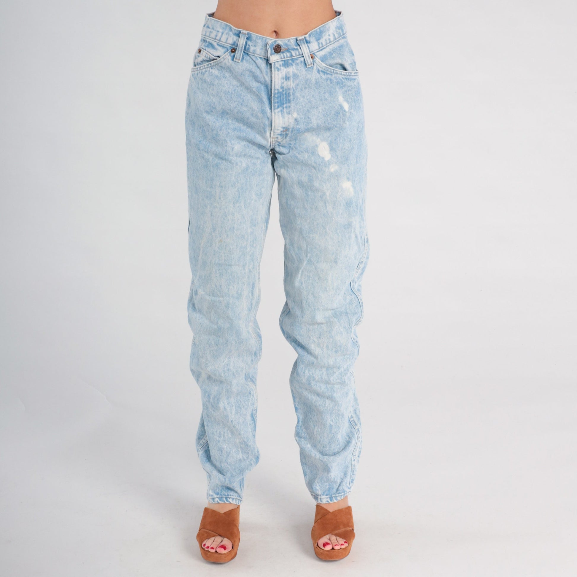 80s Levis 501 High Waist Straight Leg Jeans Distressed Acid Wash Denim 30x34