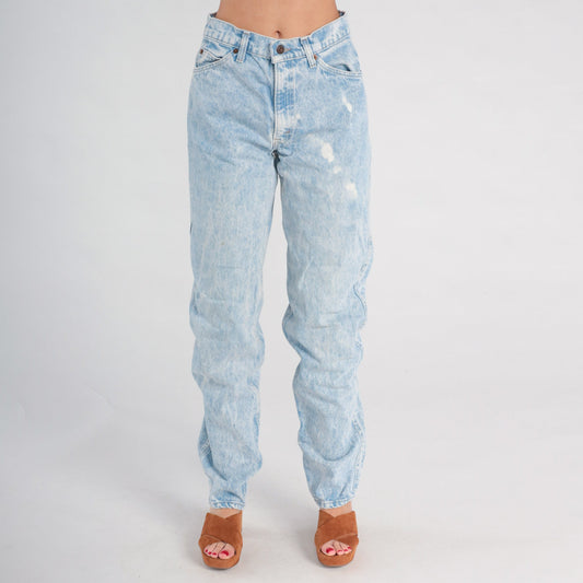 80s Levis 501 High Waist Straight Leg Jeans Distressed Acid Wash Denim 30x34