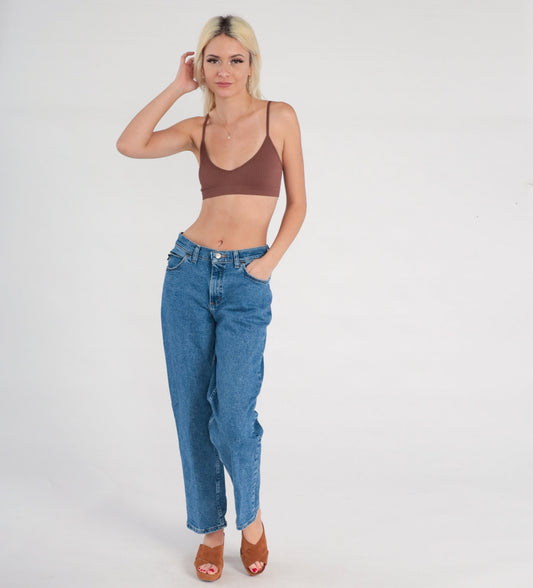 90s Blue Denim Tapered Mom Jeans Mid Rise Medium 8