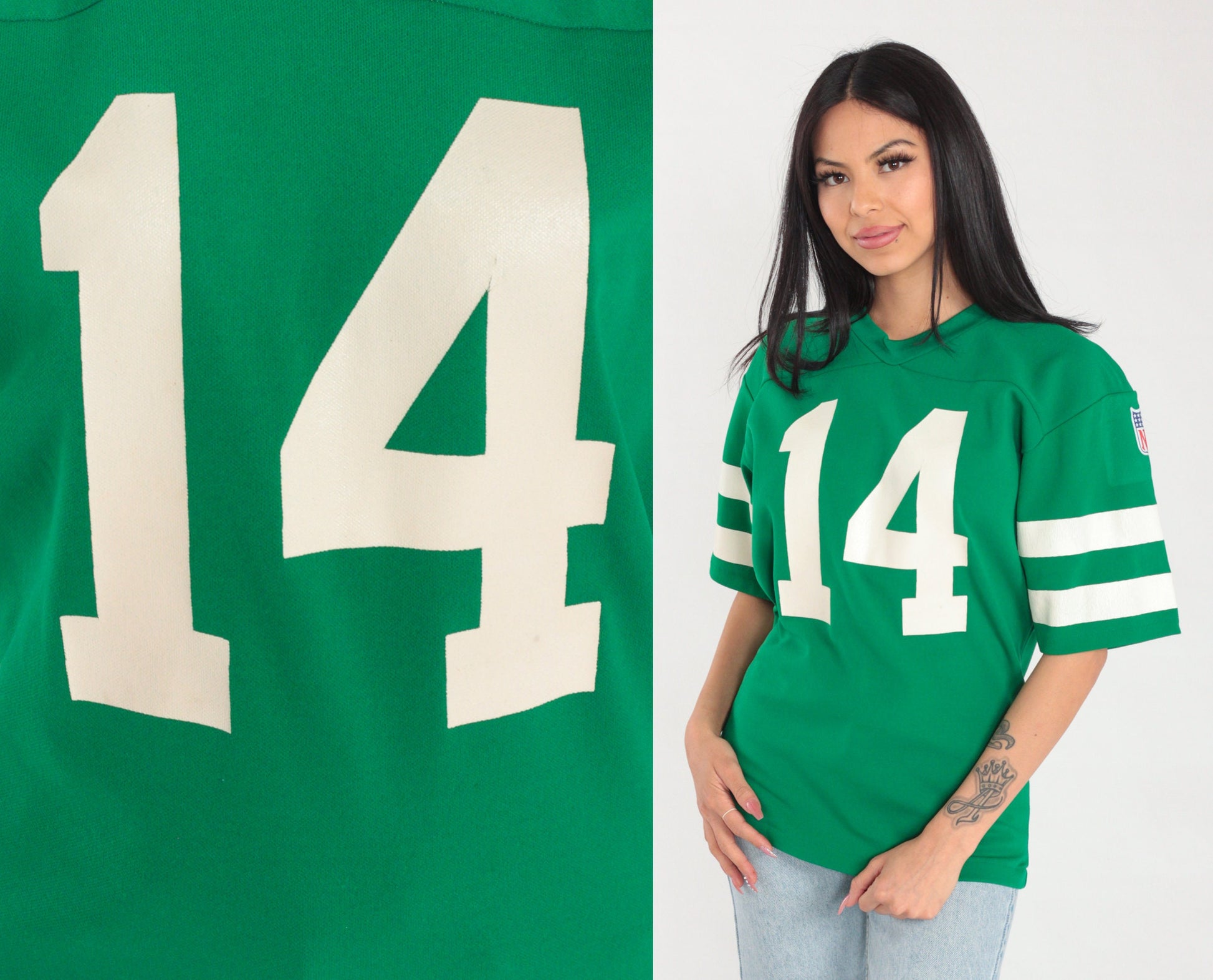 80s Rawlings Football Shirt Number 14 Green NFL Graphic Tee Small