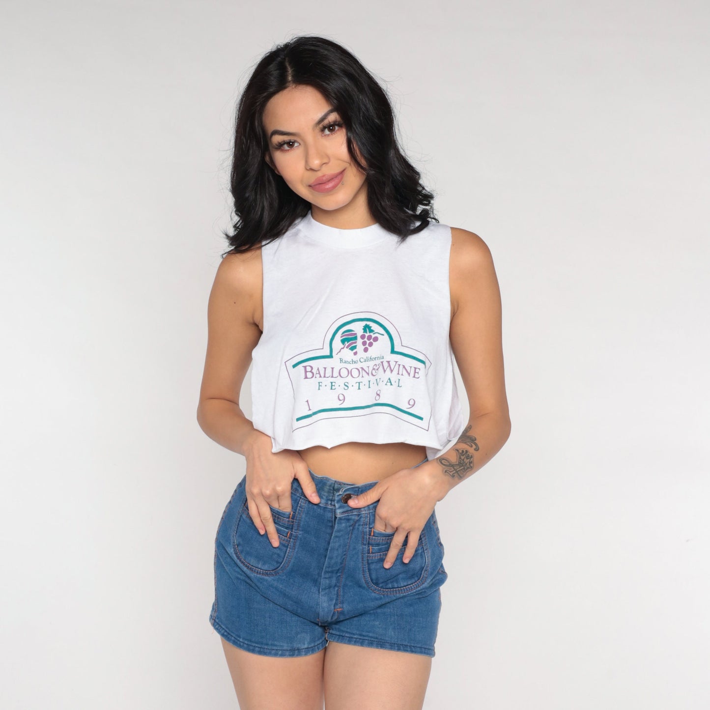 1989 Balloon and Wine Festival Rancho California Tank Top Cropped Graphic White Medium