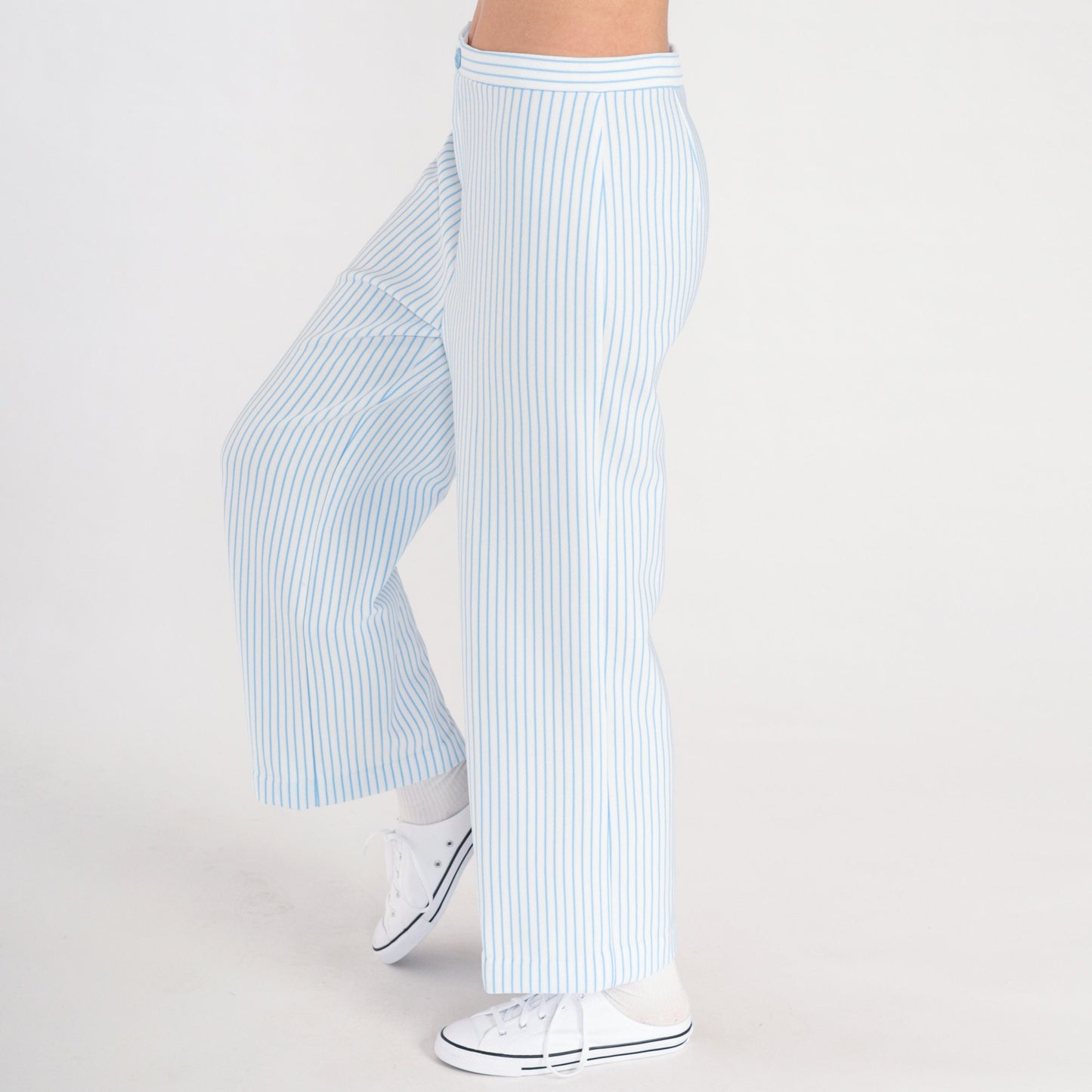 70s White Blue Striped High Rise Straight Leg Trousers Medium 29