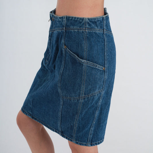 90s Gitano Dark Wash Denim Mini Skirt High Waist Pencil Cut Medium