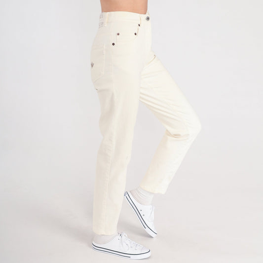 Y2K Cream Skinny Jeans High Waisted Ribbed Stretch Denim Small S
