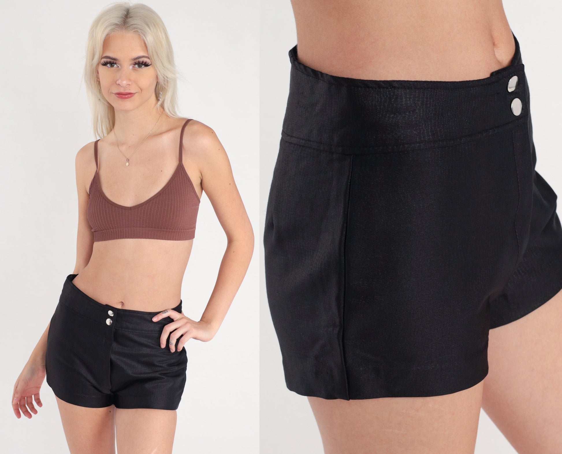 00s Black Snakeskin Pleather Hot Pants Shorts High Rise Y2K Medium 8