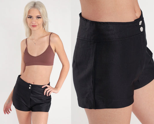 00s Black Snakeskin Pleather Hot Pants Shorts High Rise Y2K Medium 8