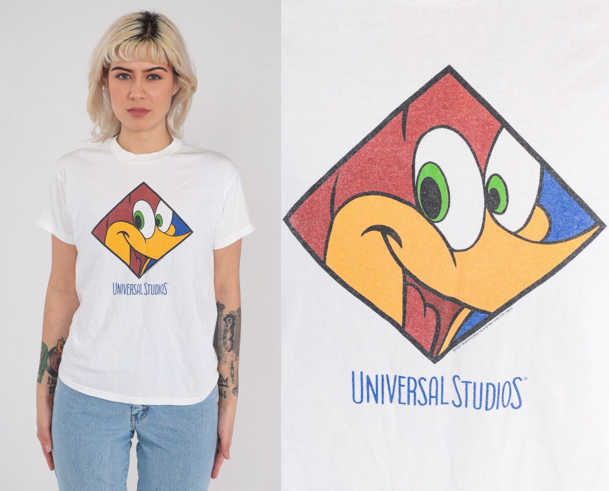 90s Woody Woodpecker Universal Studios Graphic T-Shirt White Extra Small XS