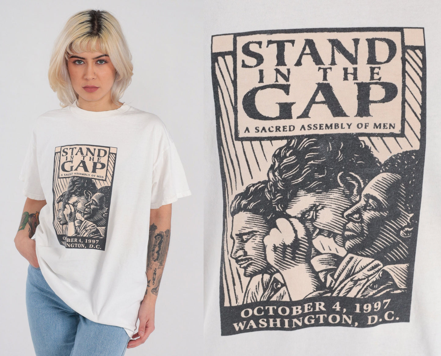 90s Stand in the Gap Christian TV Graphic T-Shirt White Cotton Large L