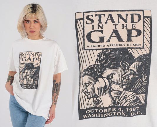90s Stand in the Gap Christian TV Graphic T-Shirt White Cotton Large L