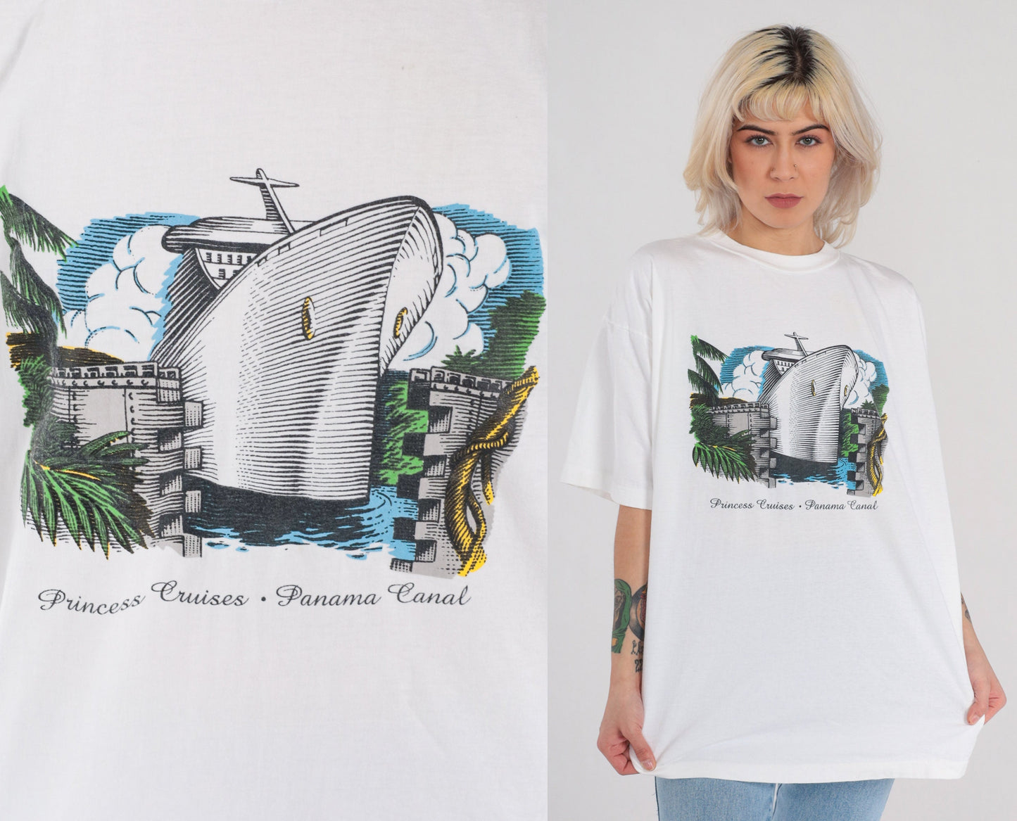 90s Princess Cruises Panama Canal Graphic T-Shirt White Single Stitch Extra Large