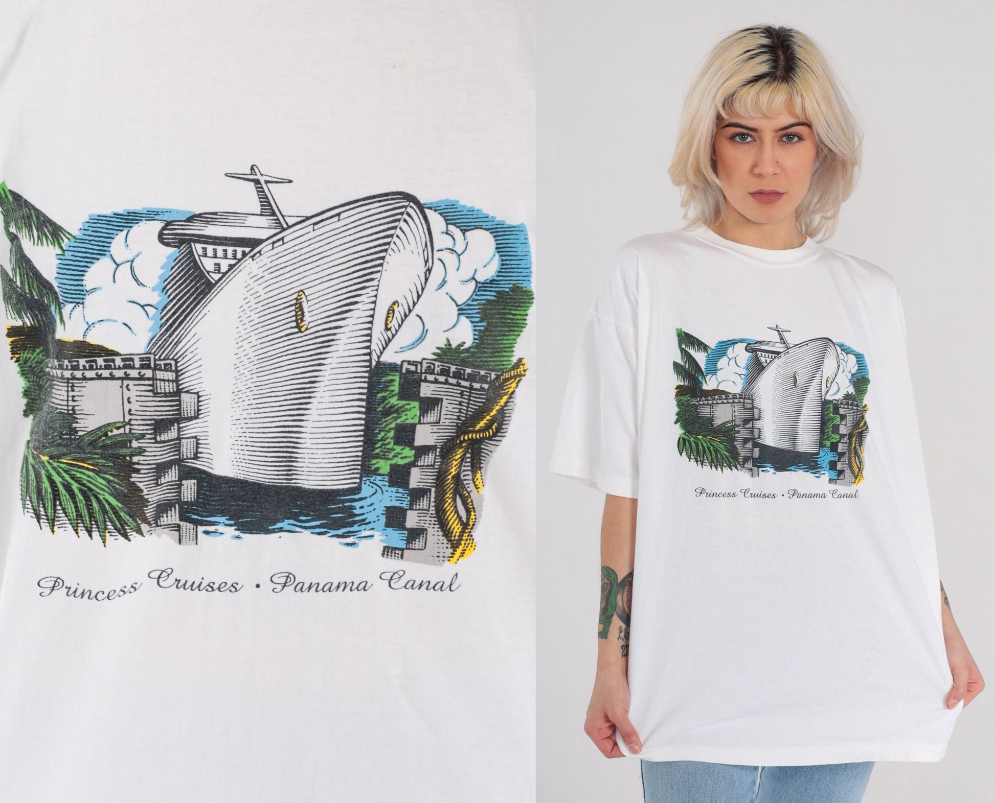 90s Princess Cruises Panama Canal Graphic T-Shirt White Single Stitch Extra Large
