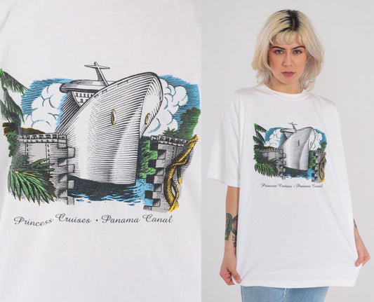90s Princess Cruises Panama Canal Graphic T-Shirt White Single Stitch Extra Large