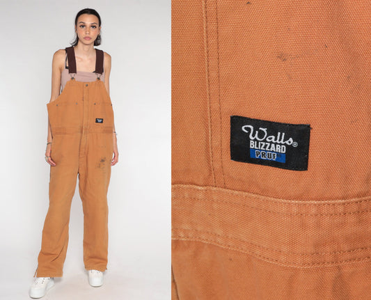 00s Walls Blizzard Pruf Insulated Brown Bib Overalls Mens Large L