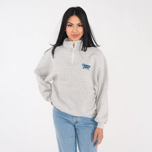 90s Harbor Mart Channel Islands Quarter Zip Sweatshirt Heather Grey Large L