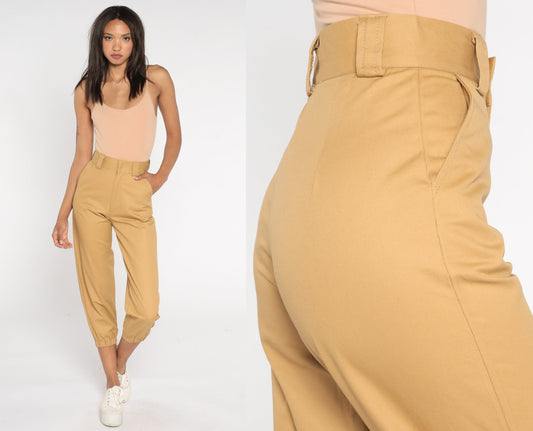 90s Tan Cropped Pants High Waisted Straight Leg Cotton Extra Small XS