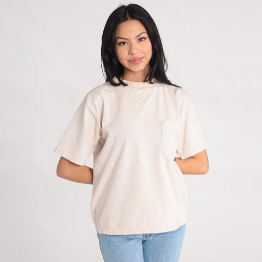 90s Fruit of the Loom Heathered Grey Pocket Tee Embroidered Crest Medium