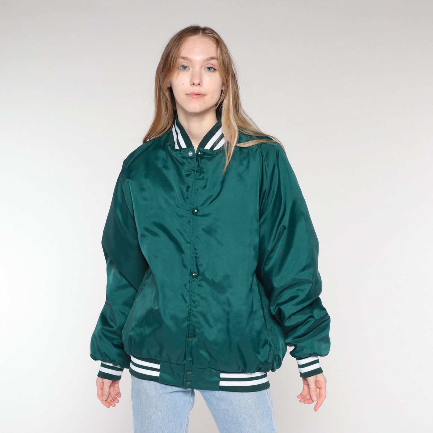 80s Pinelle's Bowlero Lanes Bomber Jacket Green Quilted Snap Coat Extra Large XL