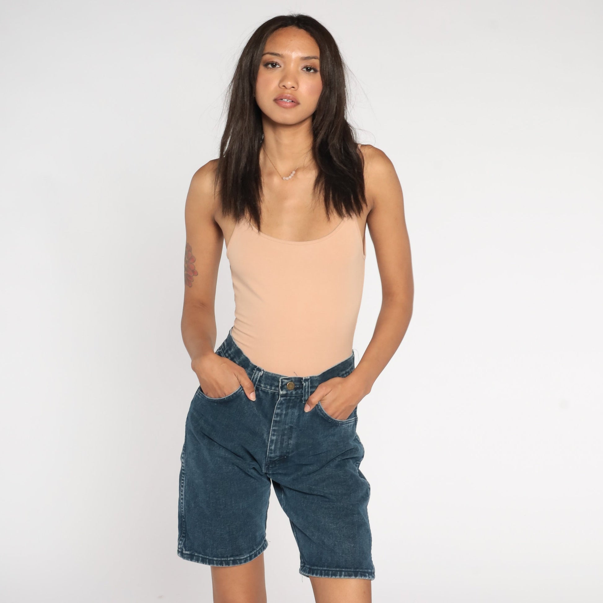 90s Wrangler Dark Blue Denim Shorts High Waist Jean Shorts Medium 29