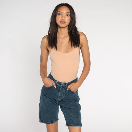 90s Wrangler Dark Blue Denim Shorts High Waist Jean Shorts Medium 29