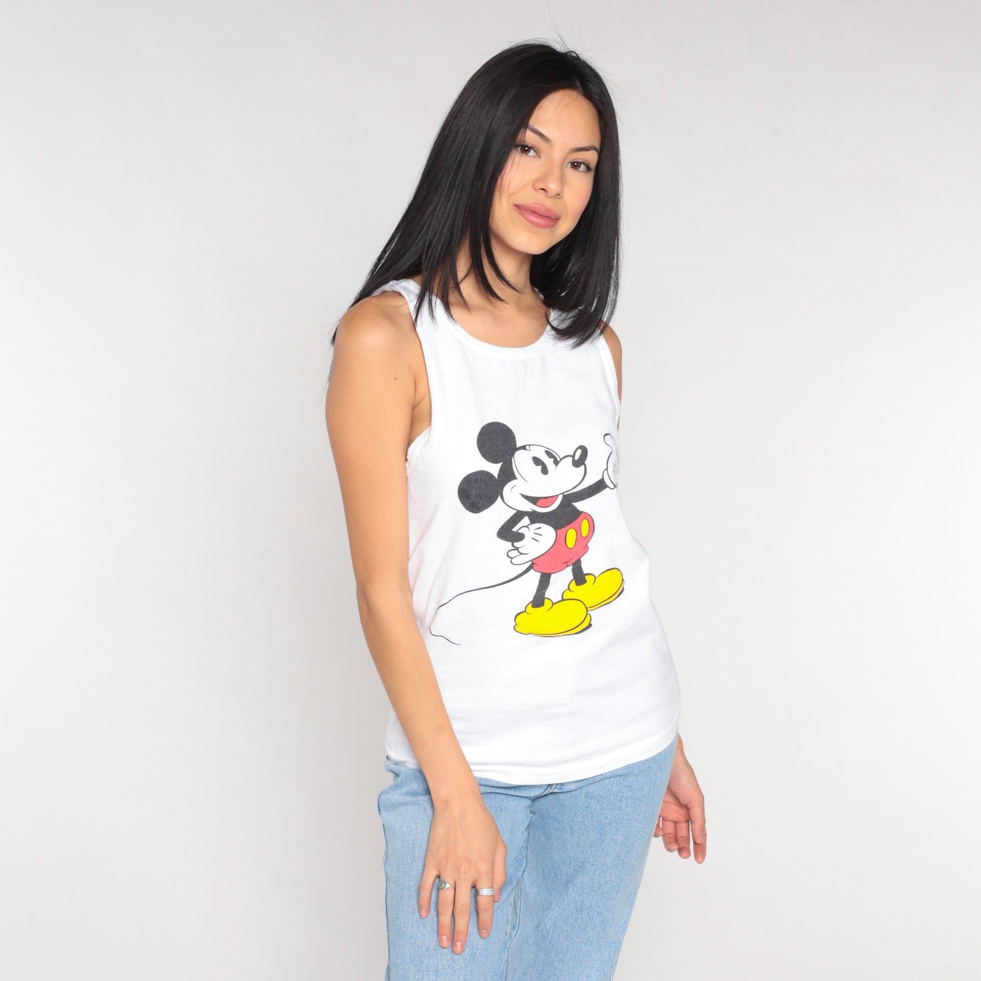 90s Mickey Mouse Disney Tank Top White Graphic Sleeveless Tee Small