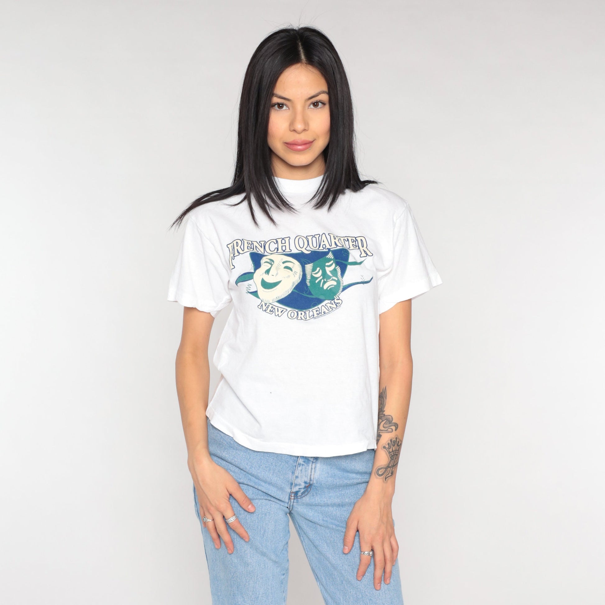 Y2K New Orleans French Quarter Graphic Tee White Cotton Small S