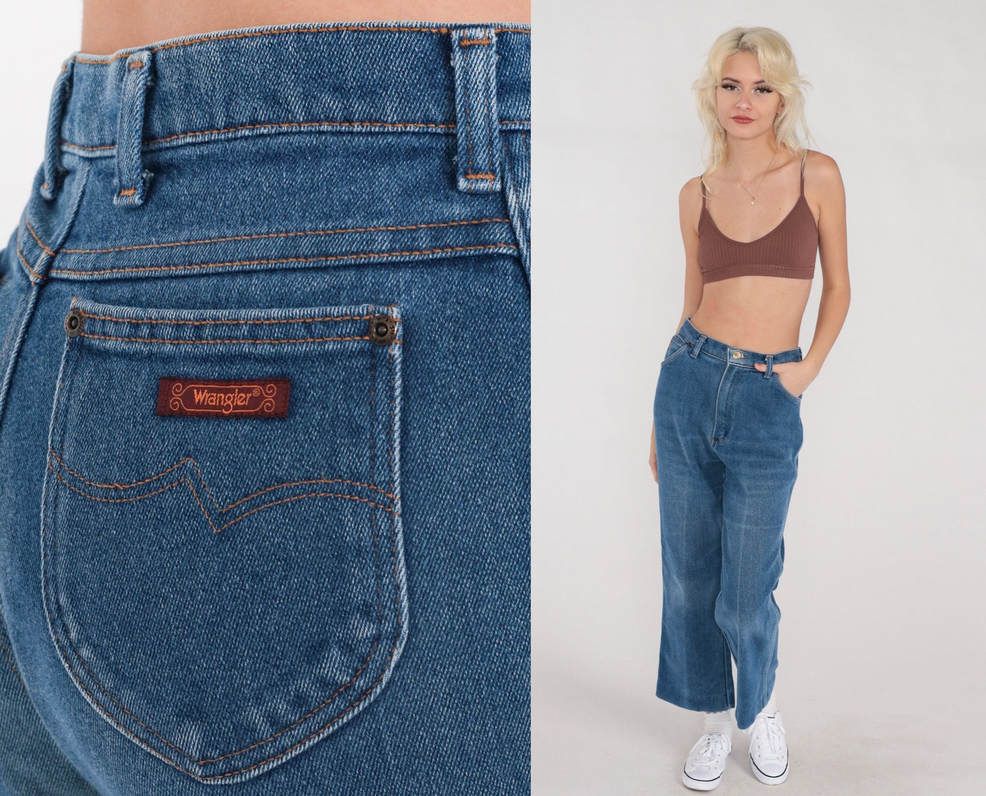 70s Wrangler Bell Bottom Jeans High Waist Flared Blue Denim Small