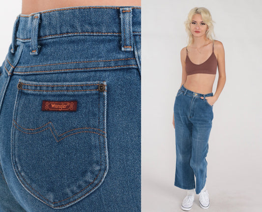 70s Wrangler Bell Bottom Jeans High Waist Flared Blue Denim Small