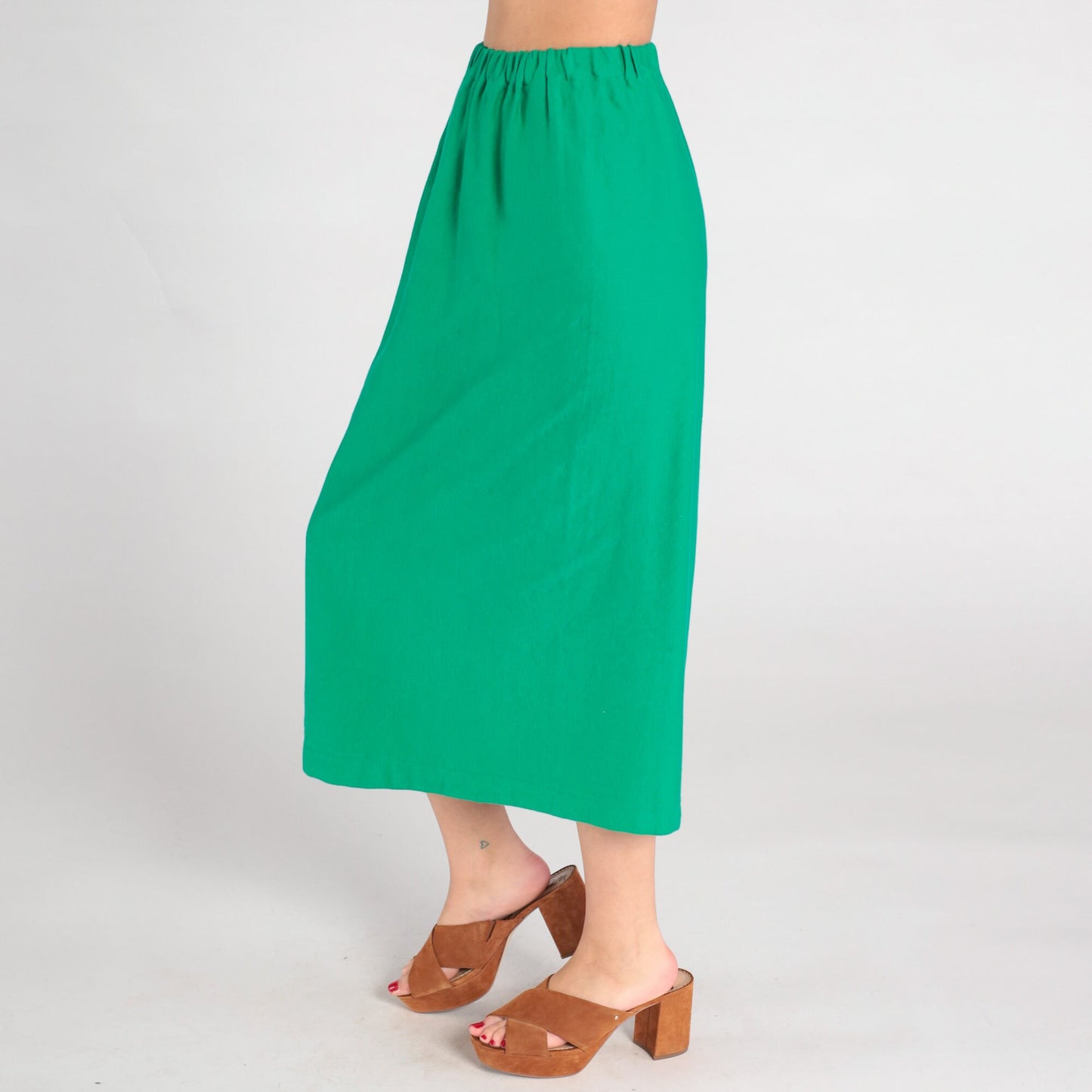80s Green Midi Skirt High Waist Straight Column Extra Small XS