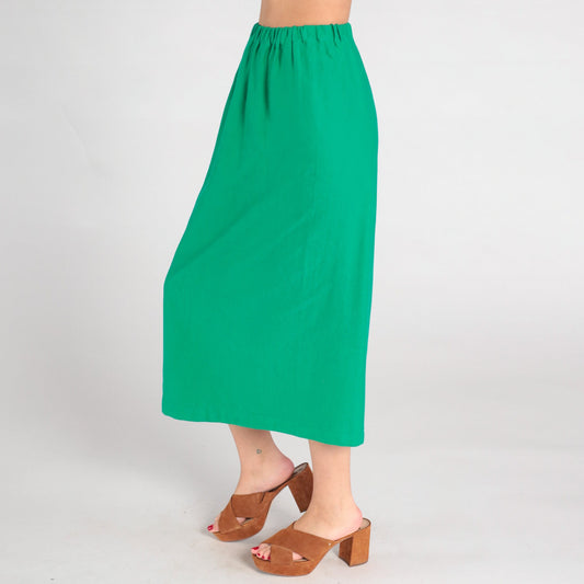 80s Green Midi Skirt High Waist Straight Column Extra Small XS