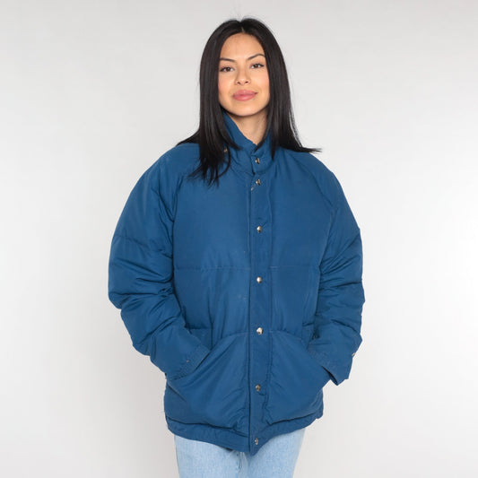 80s Gerry Navy Down Puffer Jacket Ski Coat Snap Front Large